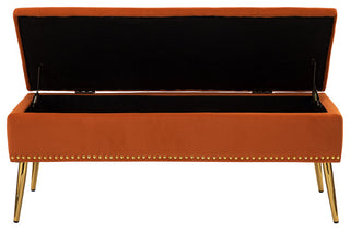 Button-tufted Storage Bench with Nailhead Trim, Orange