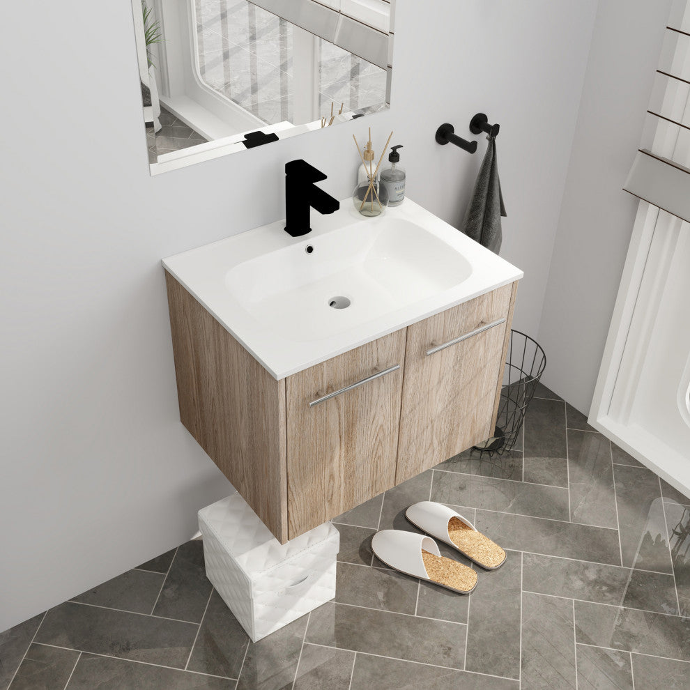 24" Plywood Wall Mounted Bath Vanity Set, Integrated Resin Sink