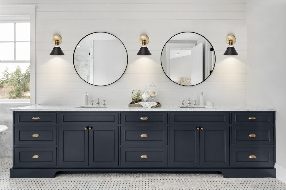 Outpost 1-Light Wall Sconce, Matte Black With Burnished Brass