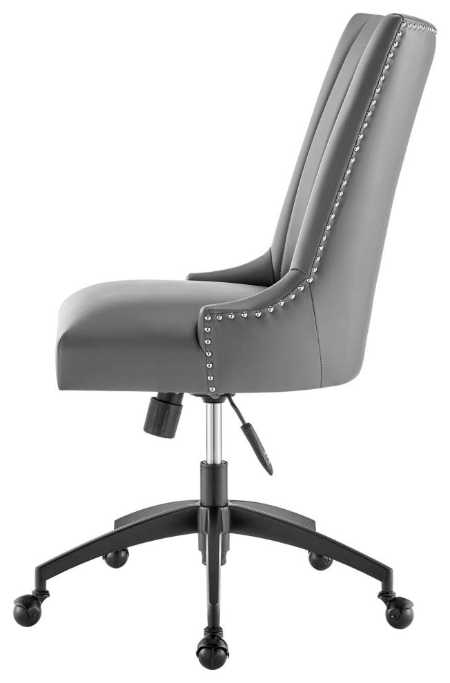 Computer Work Desk Tufted Chair, Faux Vegan Leather, Black Gray, Home Office