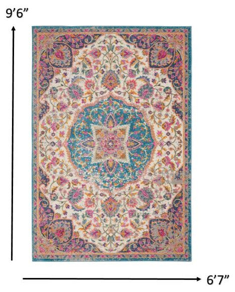 7' X 10' Pink And Green Dhurrie Area Rug