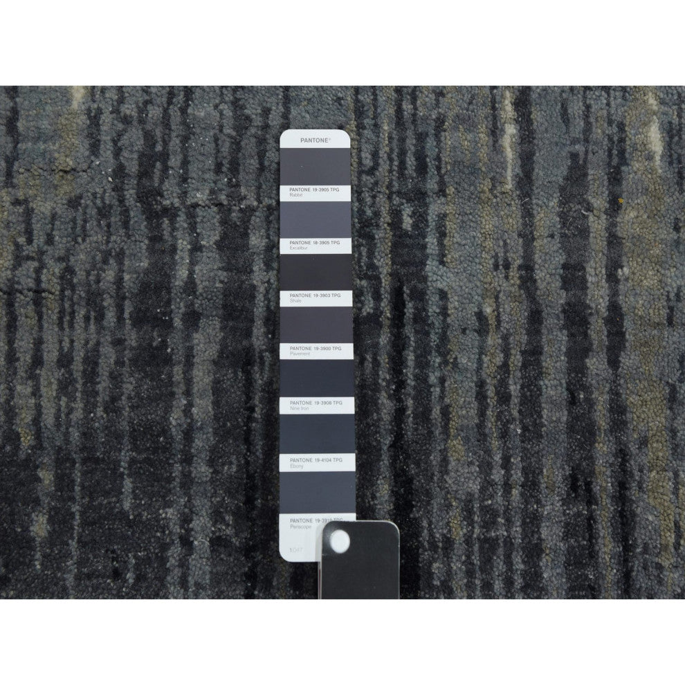 Blue/Gray Densely Woven Hand Knotted Modern Ombre Wool Round Rug, 6'0"x6'0"