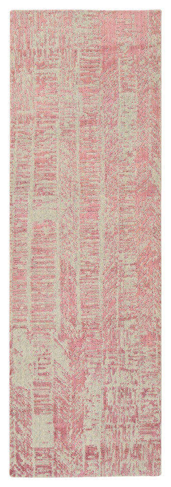 Rose Pink, Jacquard Hand Loomed, Wool and Art Silk, Runner Rug, 2'6"x8'0"