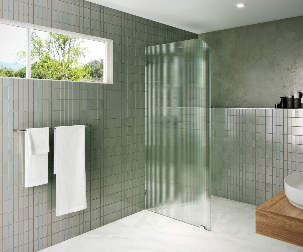 36"x78" Frameless Shower Door, Single Fixed Panel Fluted Radius, Polished Chrome, 36" Left