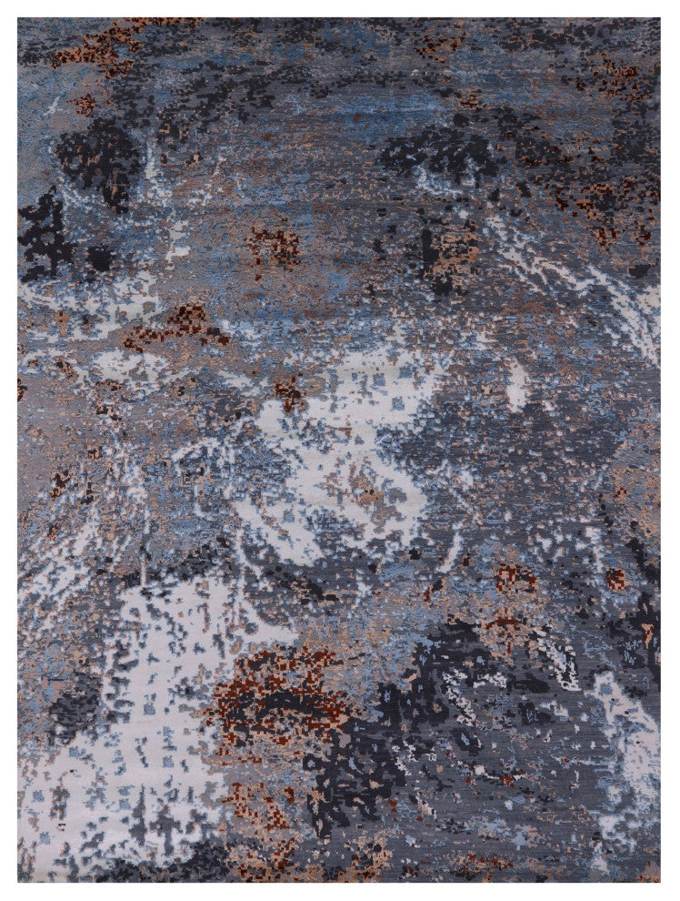 8' 11" X 12' 0" Abstract Wool and Silk Hand Knotted Rug Q6231