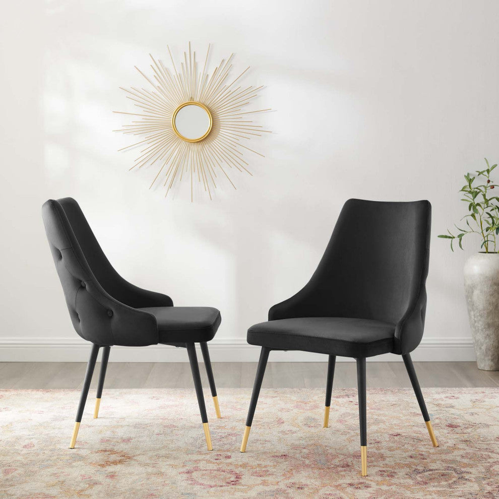 Side Dining Chair, Set of 2, Velvet, Black, Cafe Bistro Restaurant Hospitality
