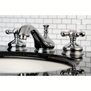 Brass Widespread Bathroom Faucet with Low Spout and Cross Handles, Chrome