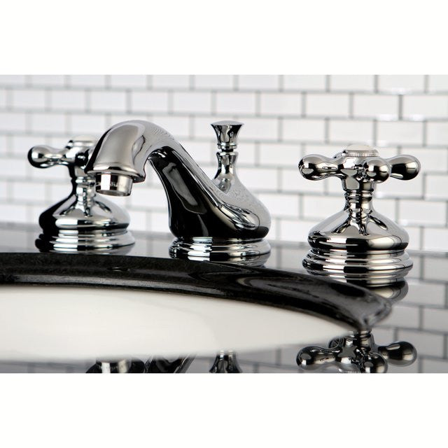 Brass Widespread Bathroom Faucet with Low Spout and Cross Handles, Chrome