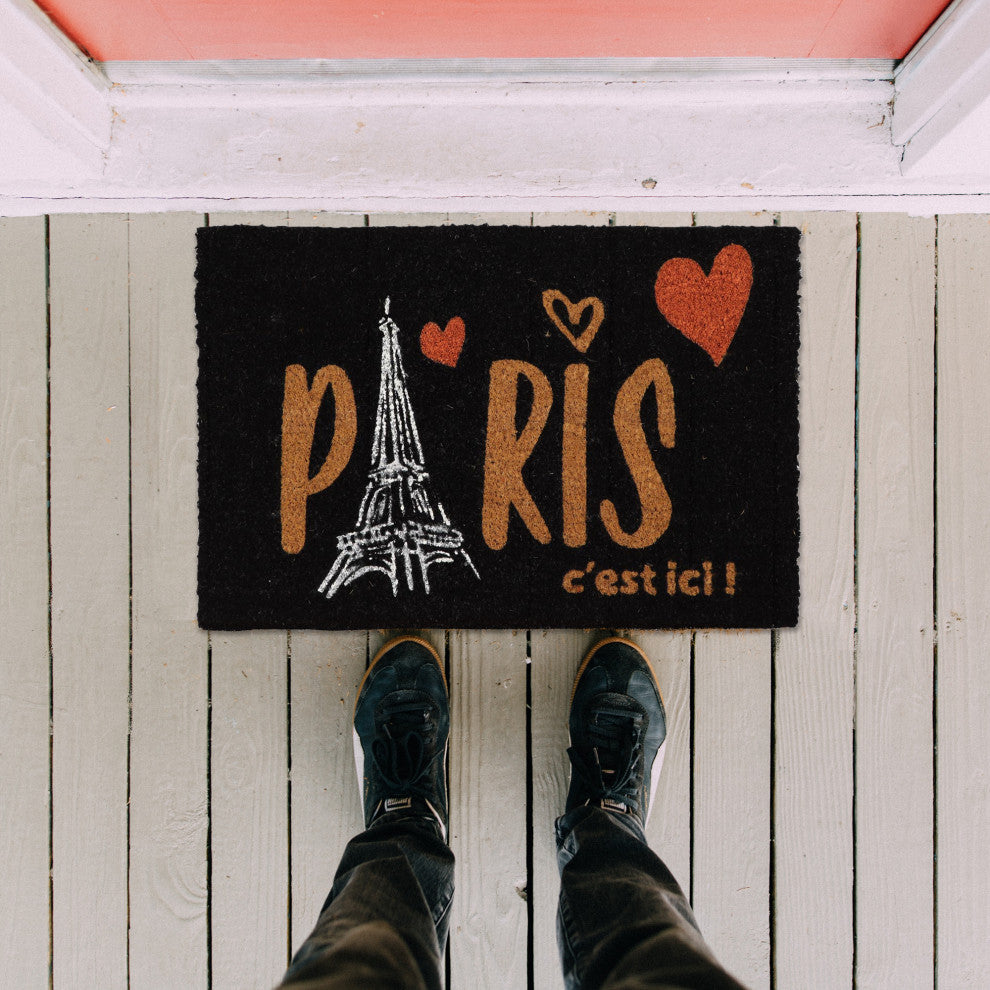 Sheltered Coconut Door Mat Printed, 24x16, Paris C'est Ici