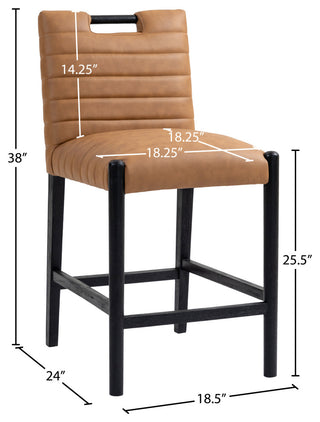 Aimee Upholstered Counter Stool, Cognac, Vegan Leather, Black Finish