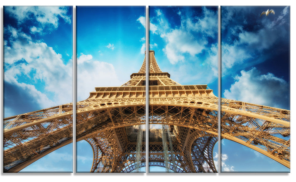 "Beautiful View of Paris Eiffel Tower in Paris" Cityscape Art, 48"x28", 4-Panels