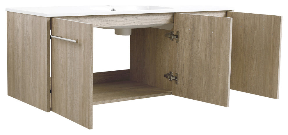 48" Plywood Wall Mounted Bath Vanity Set, Integrated Resin Sink