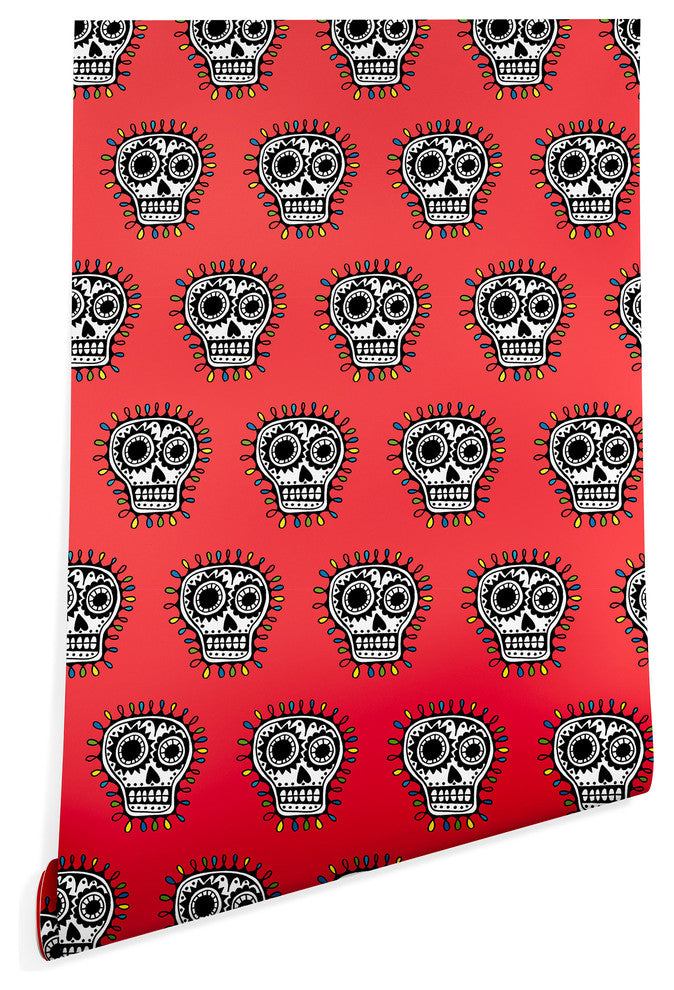 Deny Designs Andi Bird Sugar Skull Fun Red Wallpaper, Red, 2'x4'
