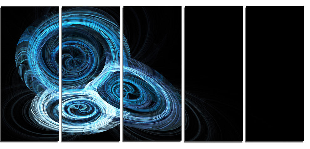 Blue Spiral Nebula on Black, Abstract Wall Art Canvas, 60"x28", 5 Panels