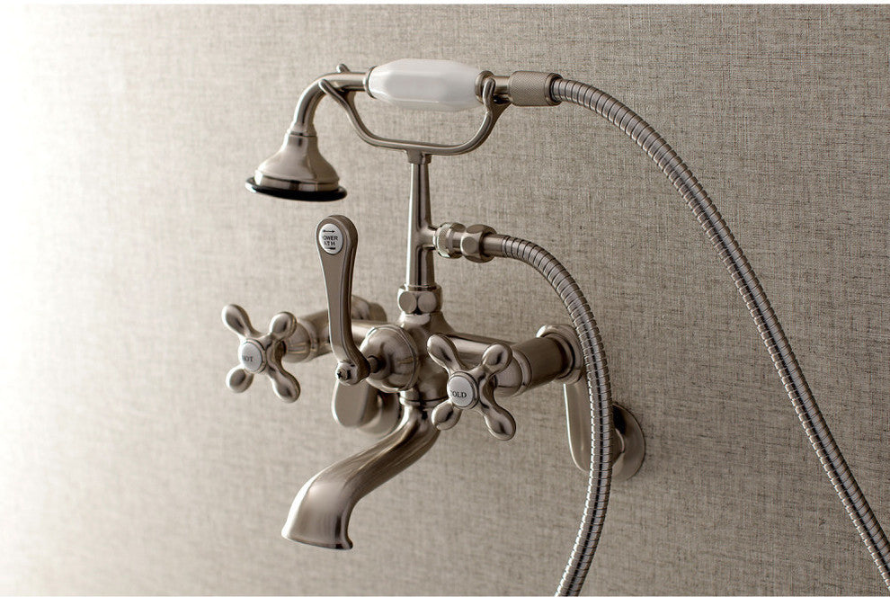 Kingston Brass Wall Mount Tub Faucet With Hand Shower, Brushed Nickel