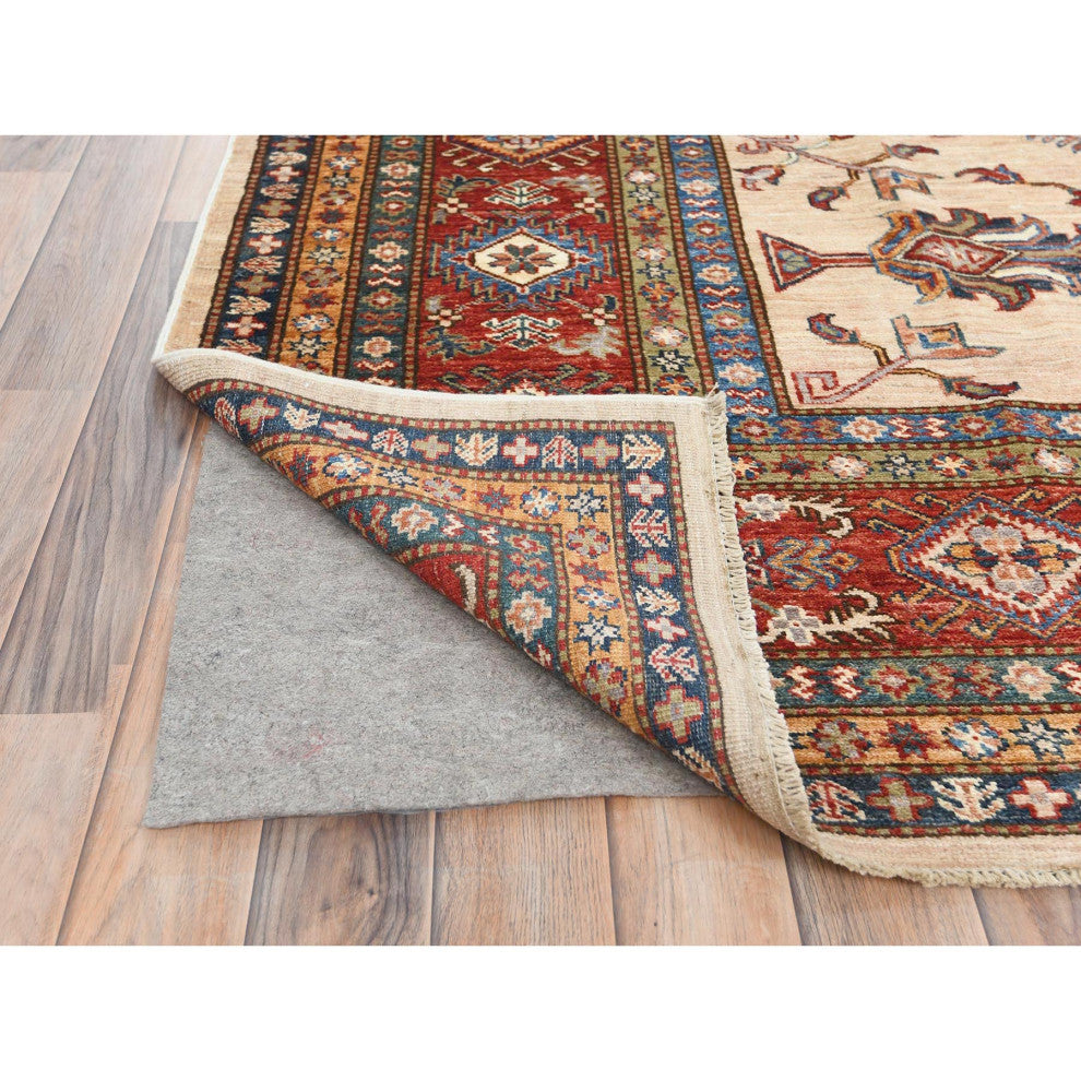 Cream Afghan Super Kazak Soft Wool Hand Knotted Oriental Rug, 8'10"x11'9"