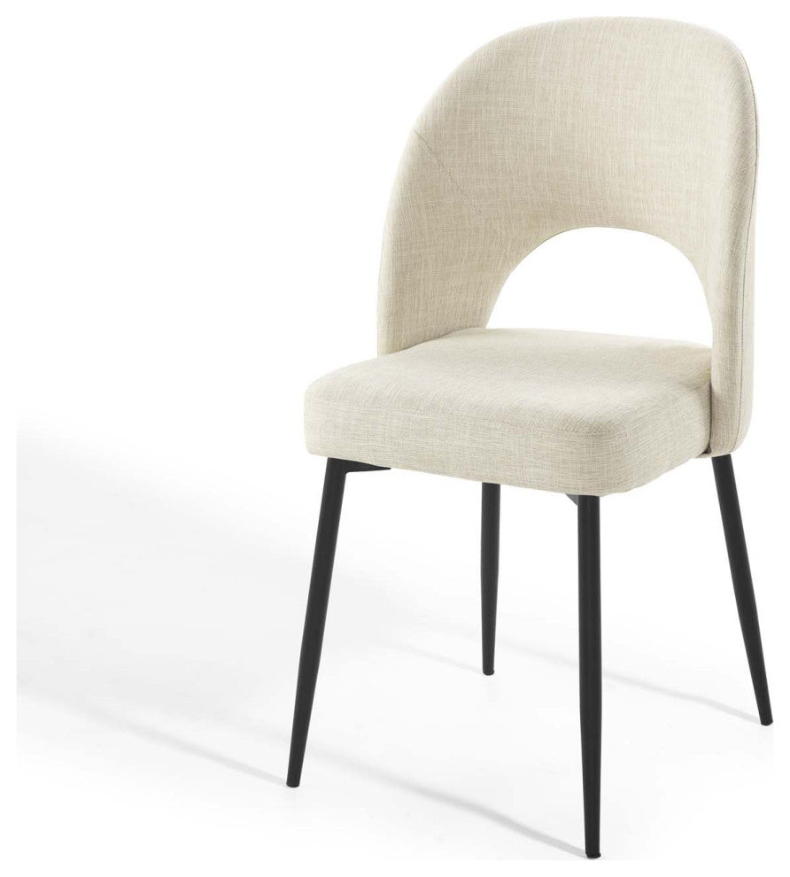 Side Dining Chair, Fabric, Black Beige, Modern, Bistro Restaurant Hospitality