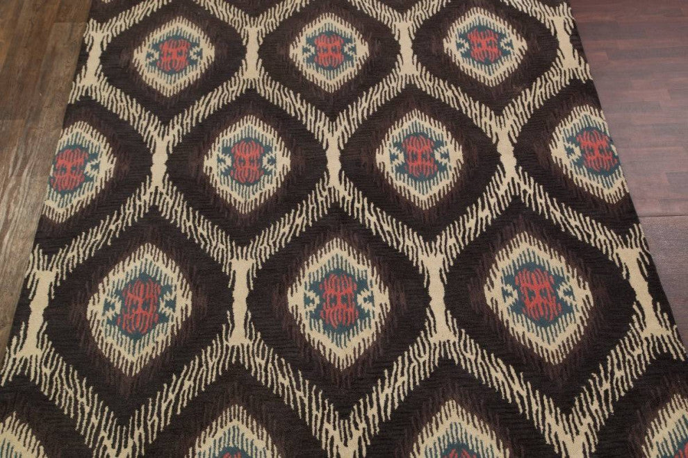 Agra Hand Tufted Ikat Transitional Oriental Area Rug, Black, 8x10'