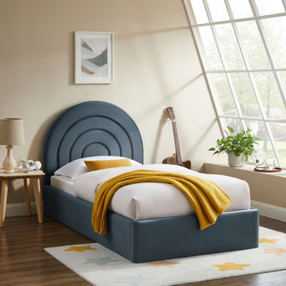 Solana Arched Performance Velvet Twin Platform Bed, Cadet Blue