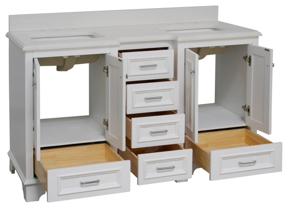 Nantucket 60" Bath Vanity, White, Quartz, Double Vanity