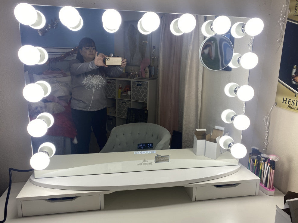 Hollywood Premiere Pro Vanity Mirror, White, Bluetooth