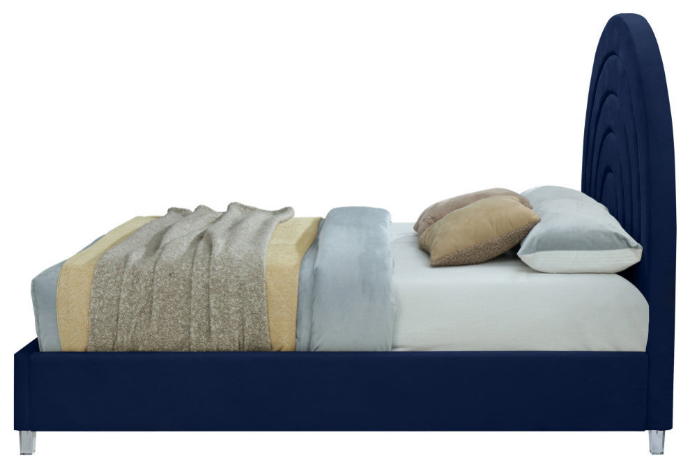 Rainbow Velvet Upholstered Bed, Navy, King