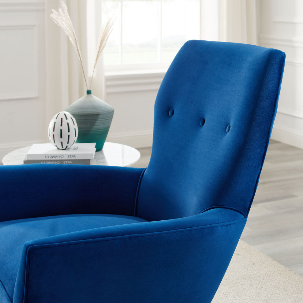 Armchair Accent Tufted Chair, Blue Navy, Velvet, Modern, Mid Century Lounge