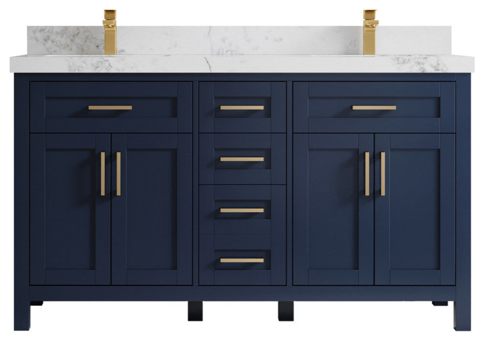 Cambridge 60 Double Bathroom Vanity in Hale Navy Blue 2" Calacatta Nuvo