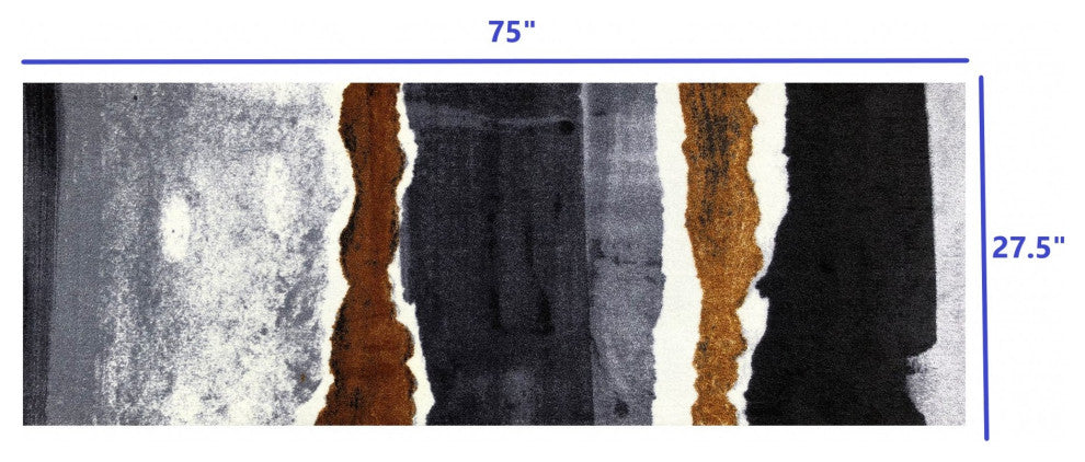 2' x 6' Gray and Brown Abstract Southwest Washable Runner Rug