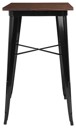 23.5" Square Black Metal Indoor Bar Height Table With Walnut Rustic Wood Top