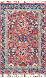 Wool Hooked Zharah Area Rug, Rose/Denim, 3'6"x5'6"