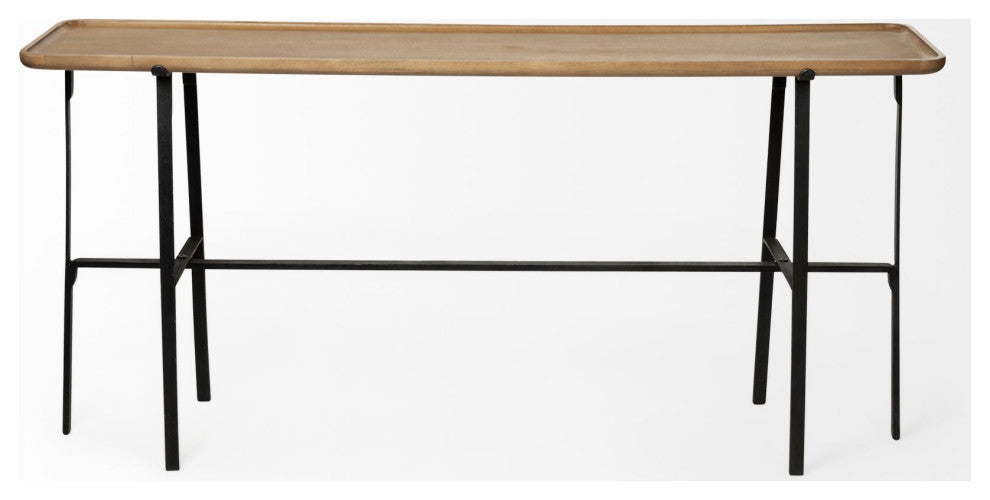 Helios II Medium Brown Solid Wood Top w/Black Iron Base Console Table