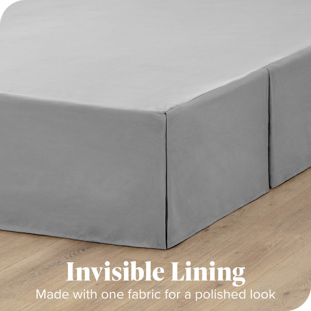 Bare Home Microfiber Bed Skirt , 15" Drop Length, Light Gray, Queen