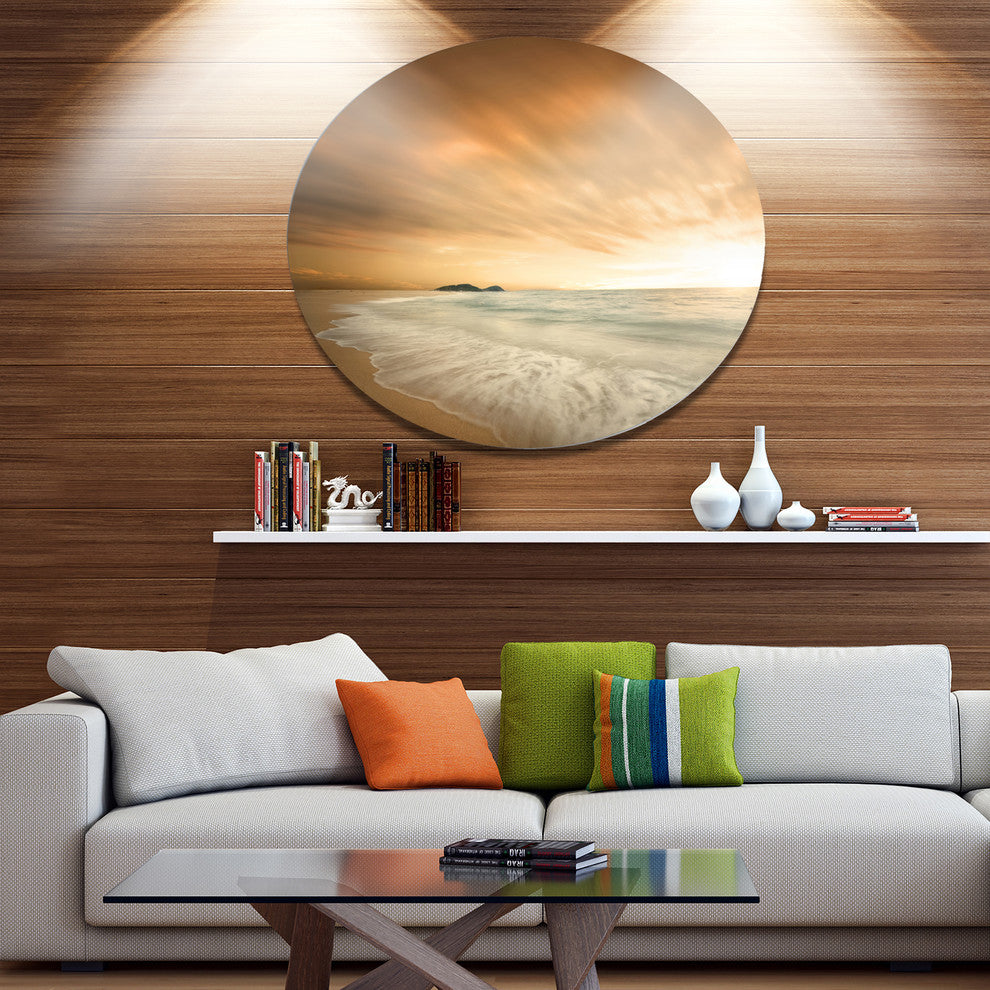 Beautiful Brown Beach At Sunset, Beach Disc Metal Artwork, 23"