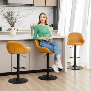 Set of 3 Adjustable Swivel Bar Stool, Mustard Yellow