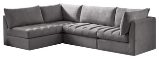 Jacob Velvet Upholstered 4-Piece L-Shaped Modular Sectional, Grey