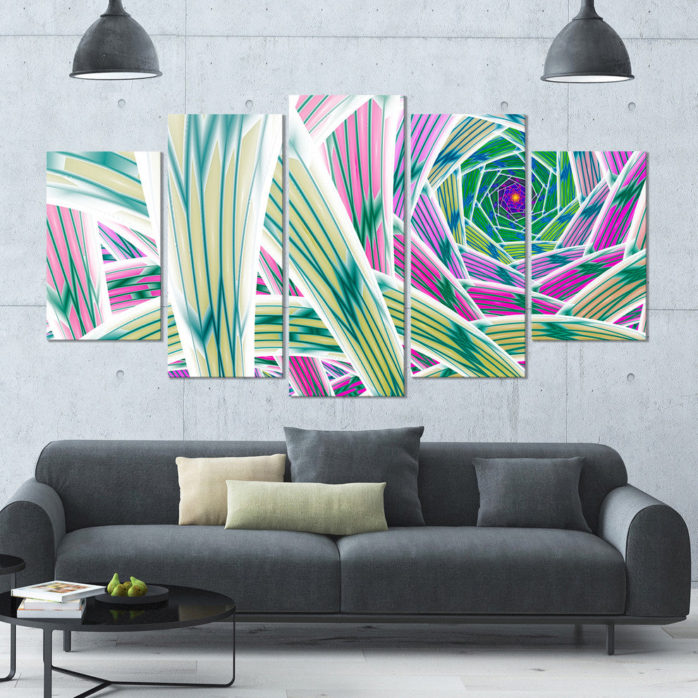 Purple Fractal Endless Tunnel, Contemporary Canvas Art Print, 60"x32", 5 Panels