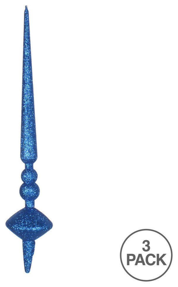 Vickerman M183302G 12" Blue Glitter Cupola Finial Ornament, Pack of 3