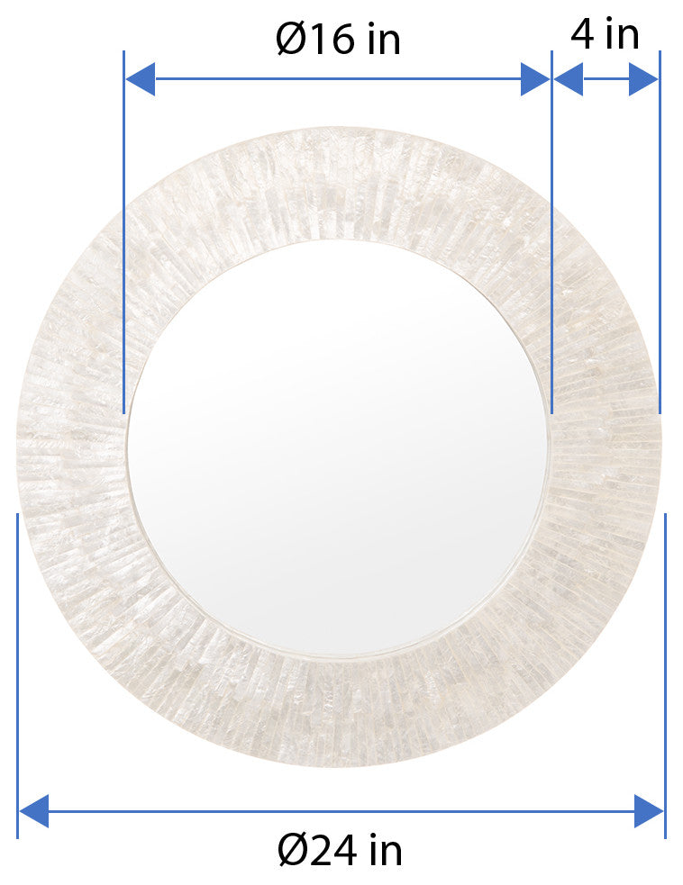Round Capiz Seashell Sunray Wall Mirror, Off White