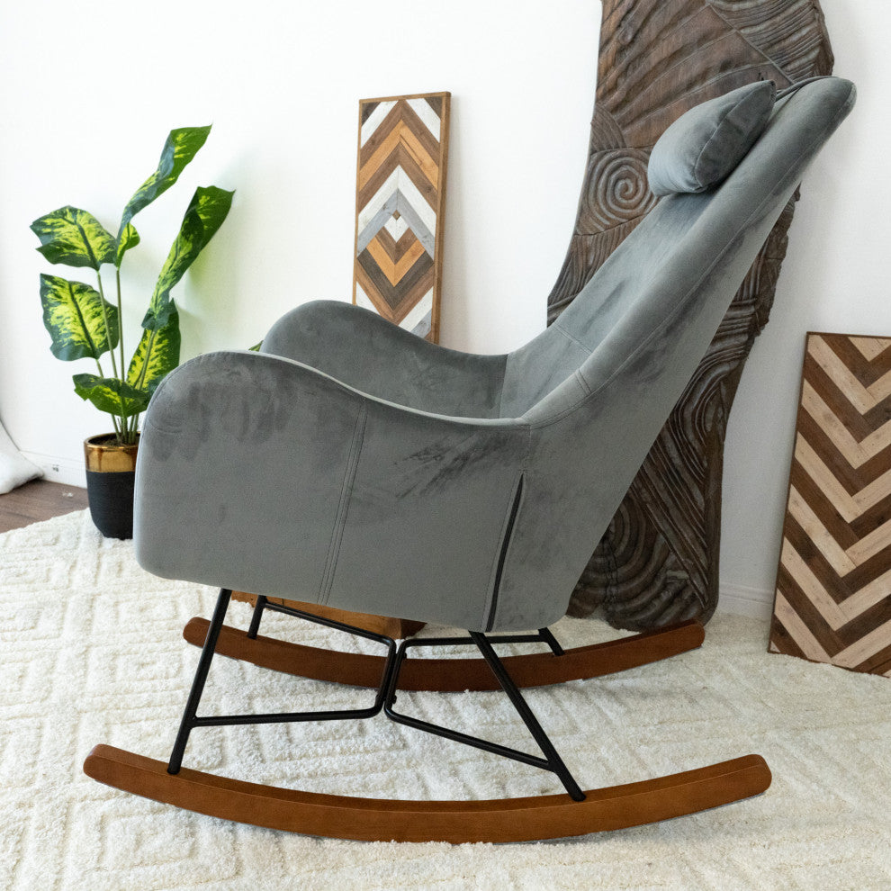 Rumi Mid-Century Modern Indoor Nursery Rocking Chair, Dark Grey