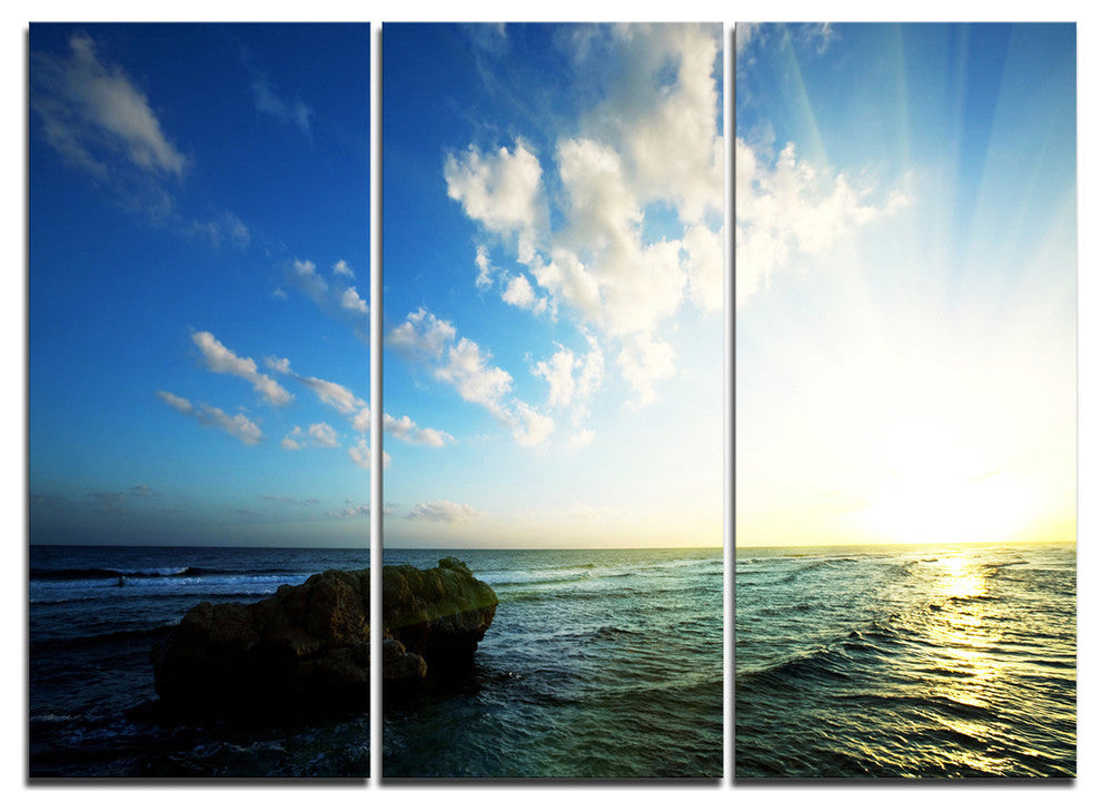 "Evening Sea With Calm Waters" Beach Metal Wall Art, 3 Panels, 36"x28"