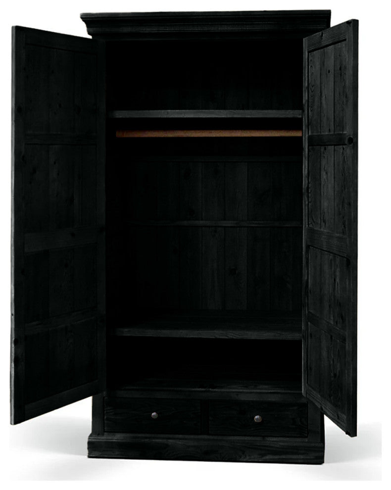 Rustic Solid Wood Wardrobe, Black