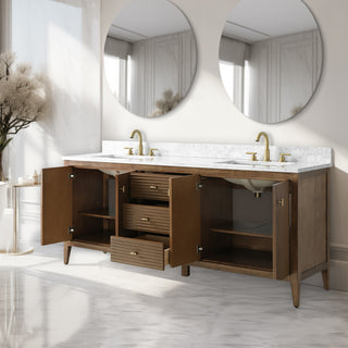 Vanity Art Freestanding Vanity, Walnut, 72", Double Sink, Golden Brushed