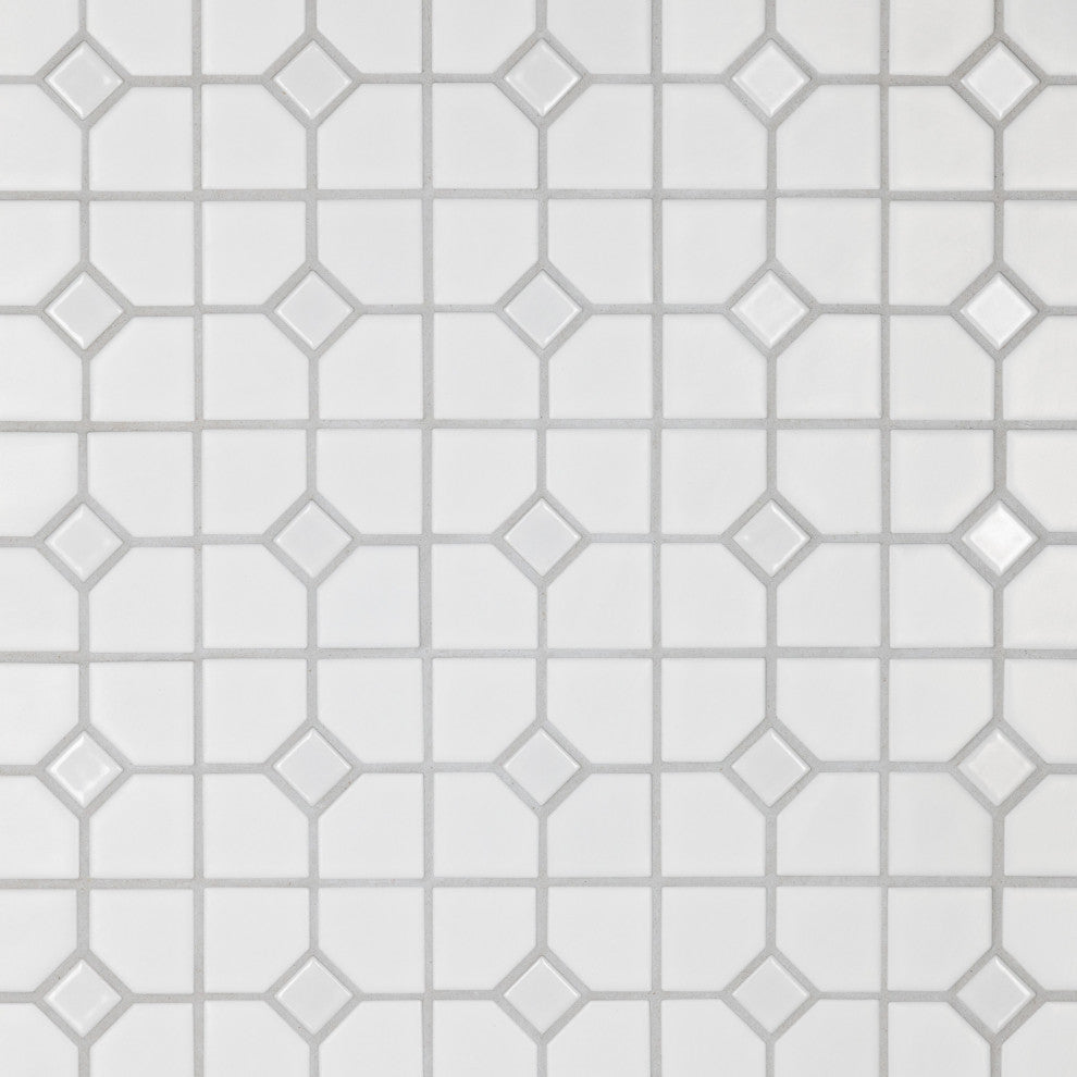 Oxford Matte White w/ Glossy White Dot Porcelain Floor and Wall Tile