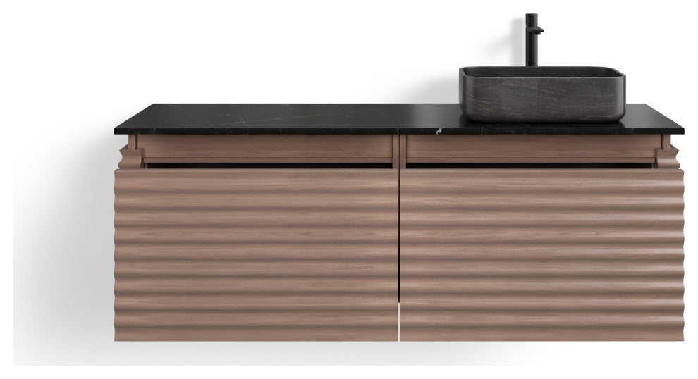 The Accordion Bathroom Vanity, Chestnut Oak, 60", Right Single Sink, Wall Mounted