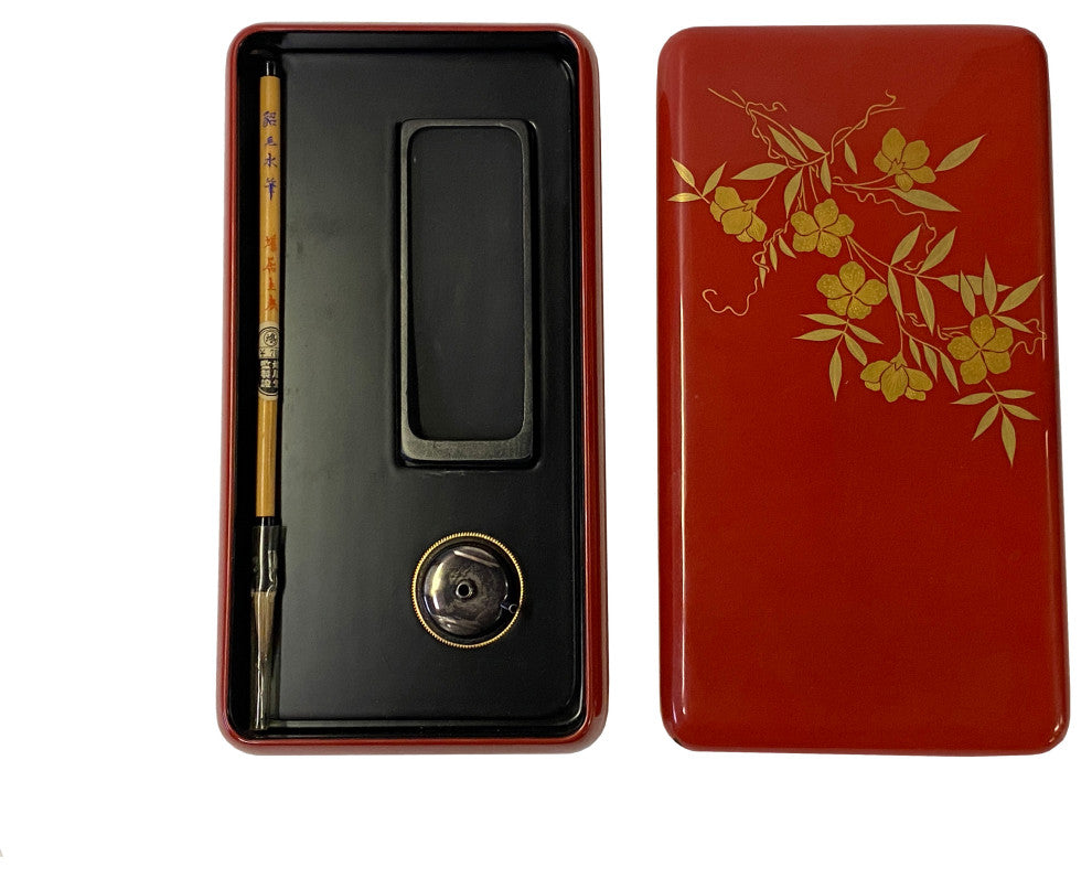 Oriental Asian Red Lacquer Wood Ink Well Dipping Pen Set Display Hws2339