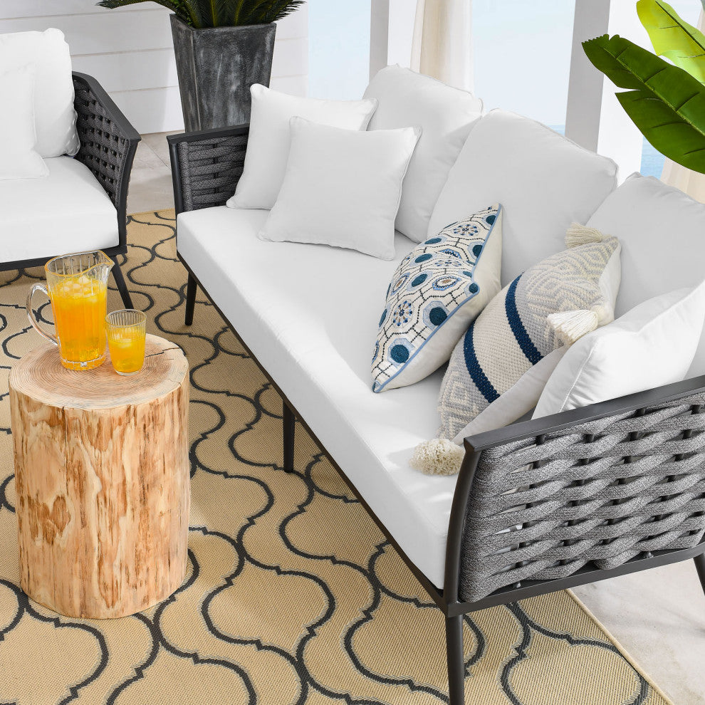 Lounge Sectional Sofa Chair Set, White, Aluminum, Modern, Outdoor Hospitality