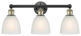 Castile 3-Light 24" Bath Vanity Light, Black Antique Brass Finish, White Shade