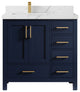 Malibu 36 Left Offset Bath Vanity in Navy Blue 2" Calacatta Laza