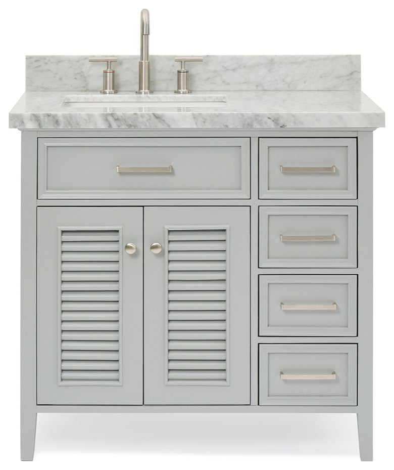 Kensington 37" Bath Vanity With Marble Top, Carrara White/White Basin
